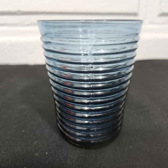 Vintage Set of 6 The Cellar Blue Ribbed Drinking Glasses - Picture 10 of 10